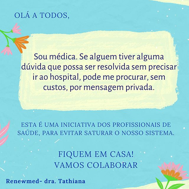 Vamos colaborar, pronto-socorro e postos de saúde só para casos graves! Além de tudo aumenta o risco de contágio pelo covid-19.Se puder ajudar em algo, mesmo à distância, é só chamar!