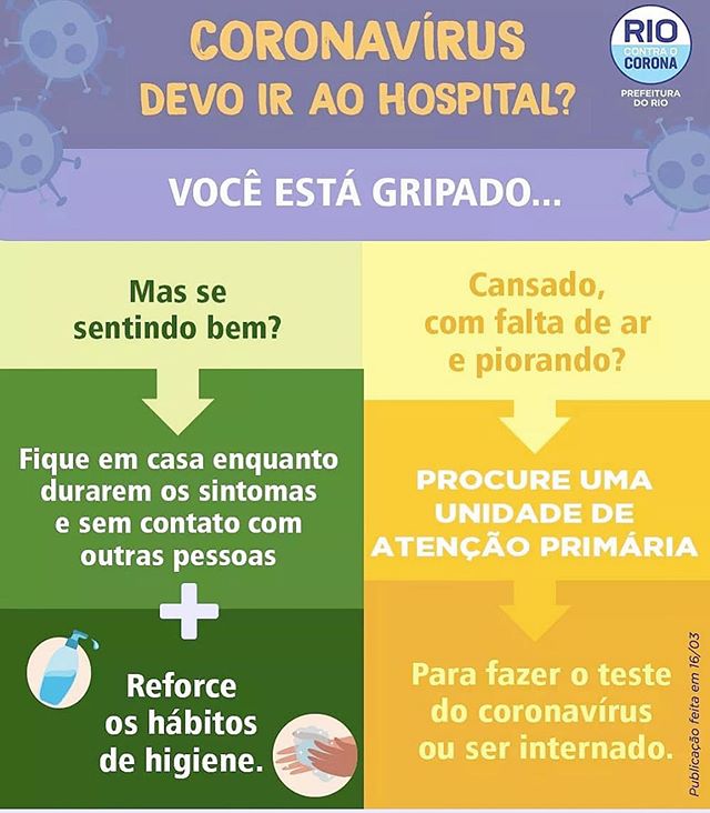 Recomendações sobre quando procurar o atendimento em unidade de saúde. Para o esclarecimento de dúvidas, a @prefeitura_rio disponibilizou o telefone #136