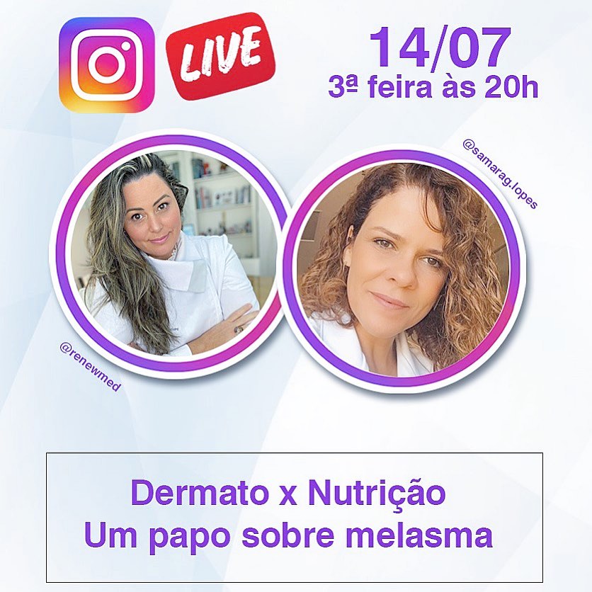 Mais um encontro bem legal para dividir com vocês!Na próxima terça às 20 horas, @samarag.lopes e eu conversaremos sobre melasma! Não percam!!! 🥰