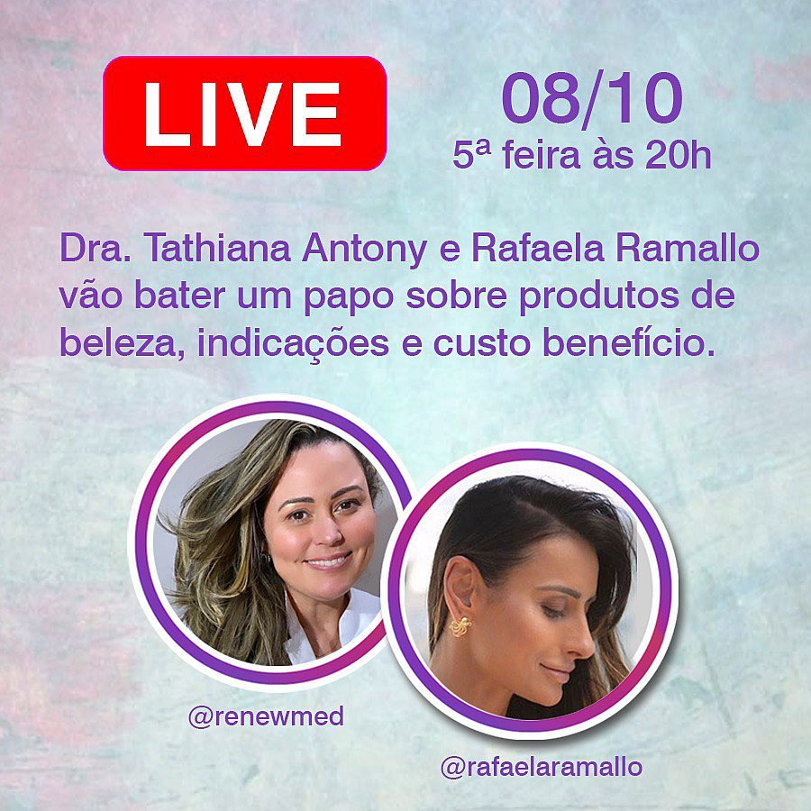 Nessa quinta feira, estaremos juntas novamente! @rafaelaramallo e eu vamos falar sobre os produtos queridinhos para pele, indicações, marcas, custo-benefício... todas essas são perguntas frequentes que recebo de vocês por aqui.Então se quiserem deixem aqui duas perguntinhas ou também dúvidas sobre algum produto que gostariam de saber.Esperamos por vocês!!! Deixe seu comentário 🏻🏻